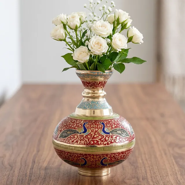 Moradabad Brass Craft Kalash Vase - Red (5.5 Inches)
