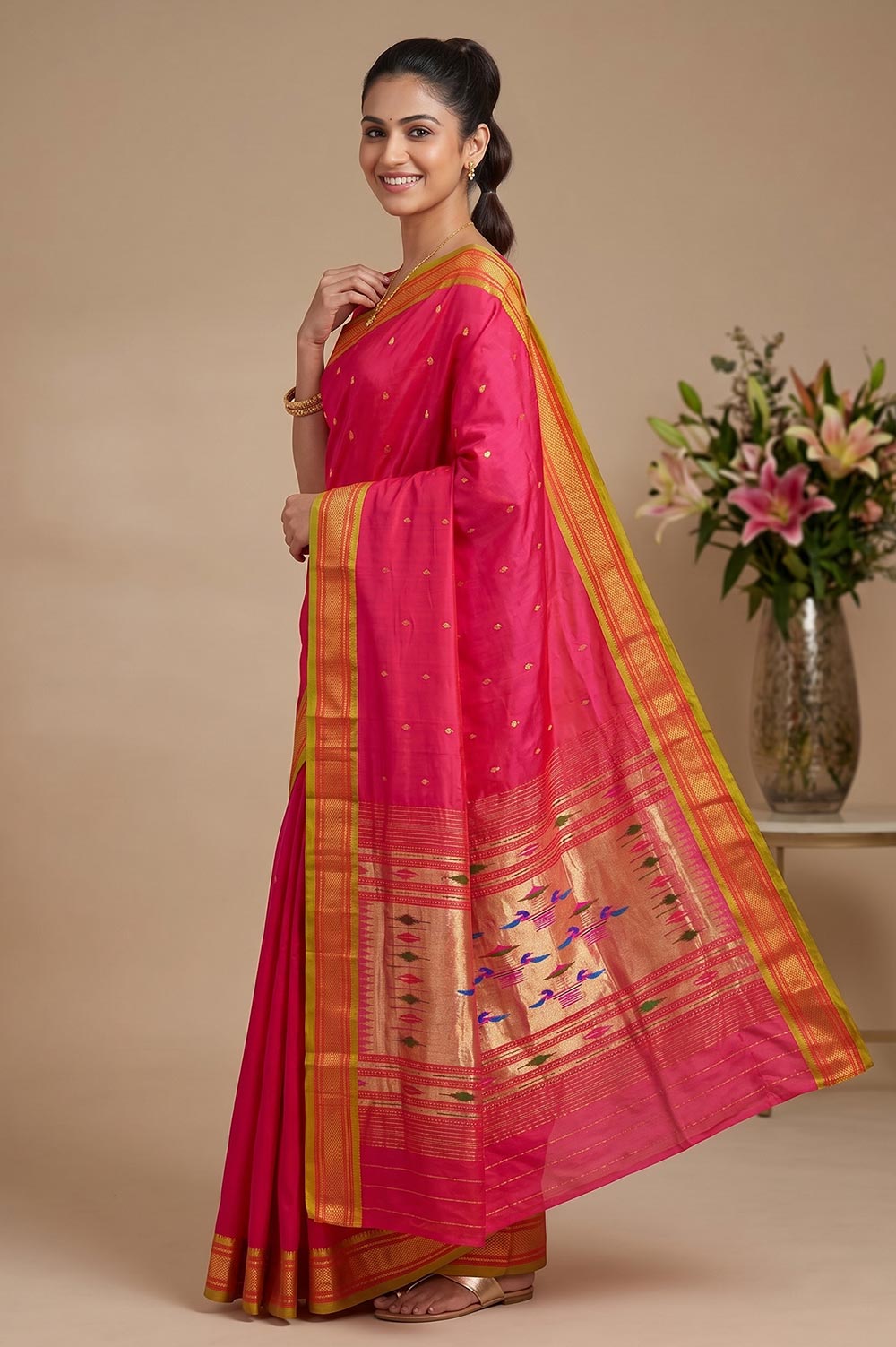 Authentic Paithani Handloom Pure Silk Saree (Double Pallu Medium Motif)