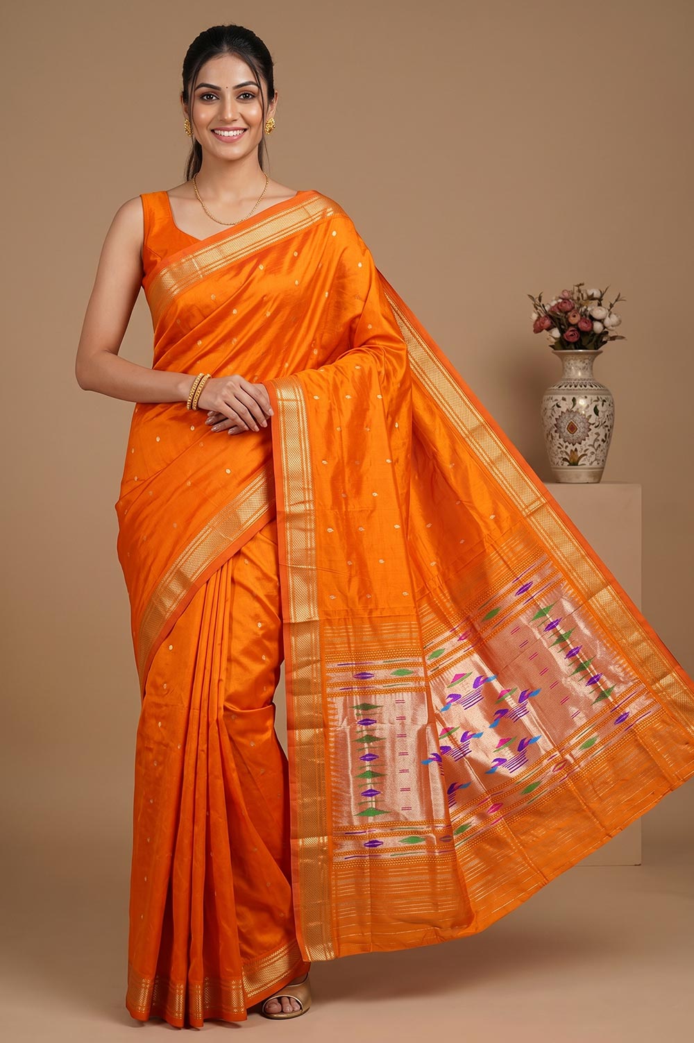 Authentic Paithani Handloom Pure Silk Saree (Double Pallu Medium Motif)