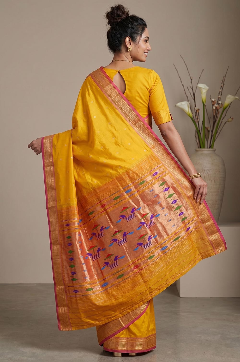 Authentic Paithani Handloom Pure Silk Saree (Double Pallu Medium Motif)