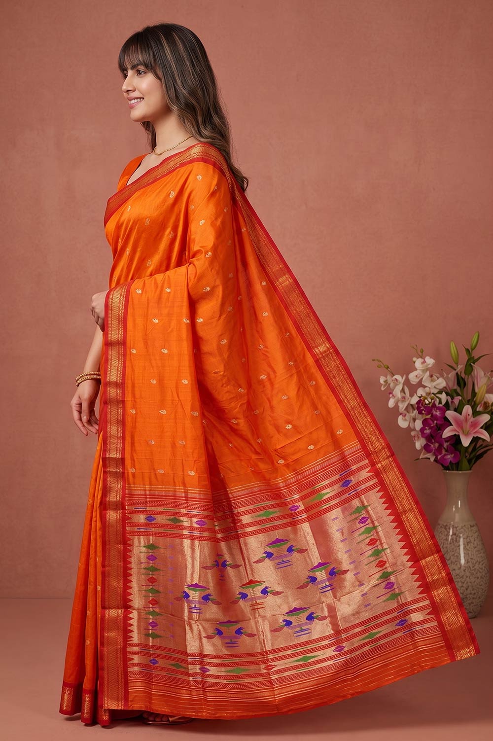 Authentic Paithani Handloom Pure Silk Saree (Double Pallu Medium Motif)