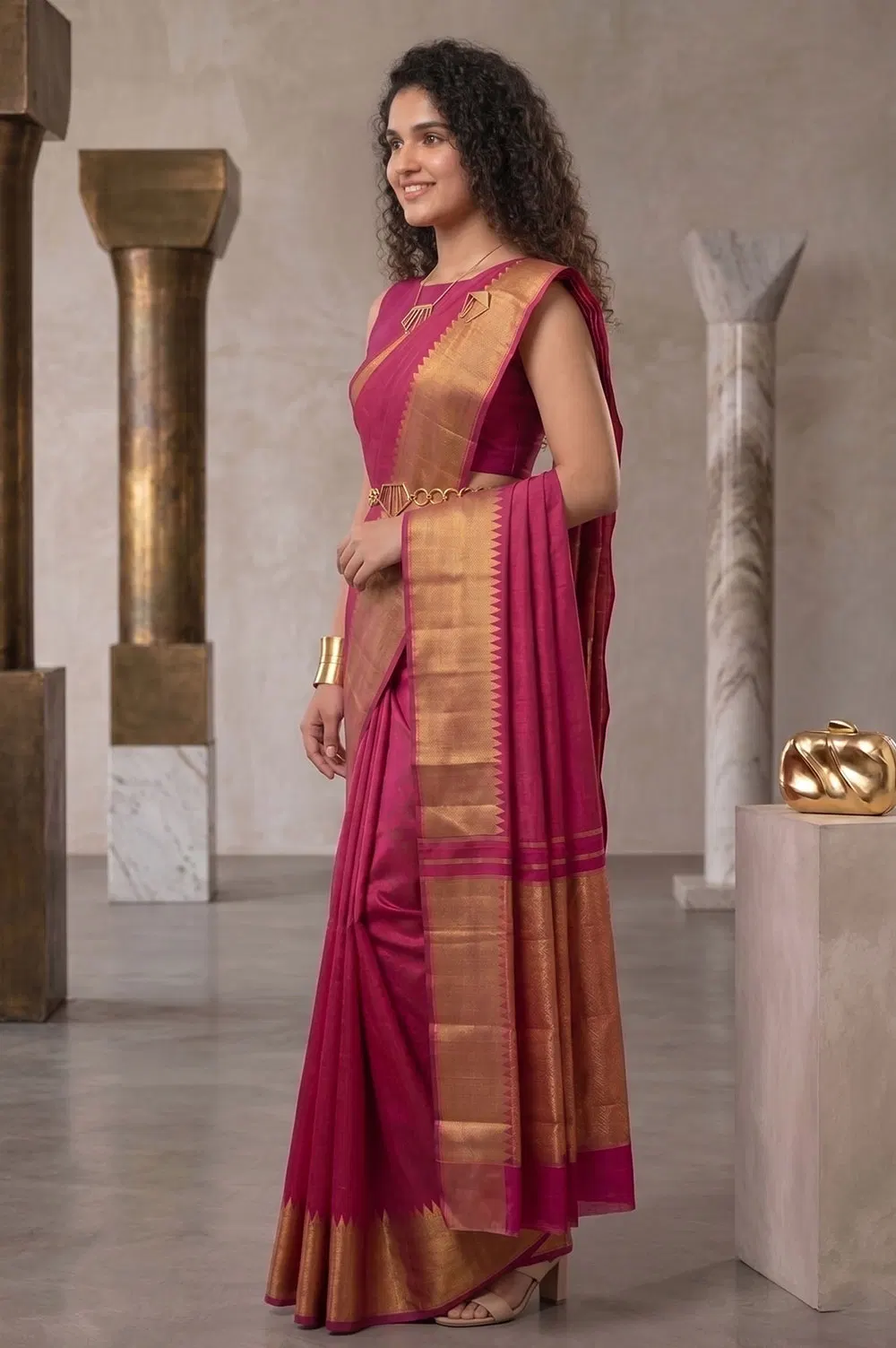 Kancheepuram Pure Silk Handloom Saree (2 Gram Gold Gilt Zari)