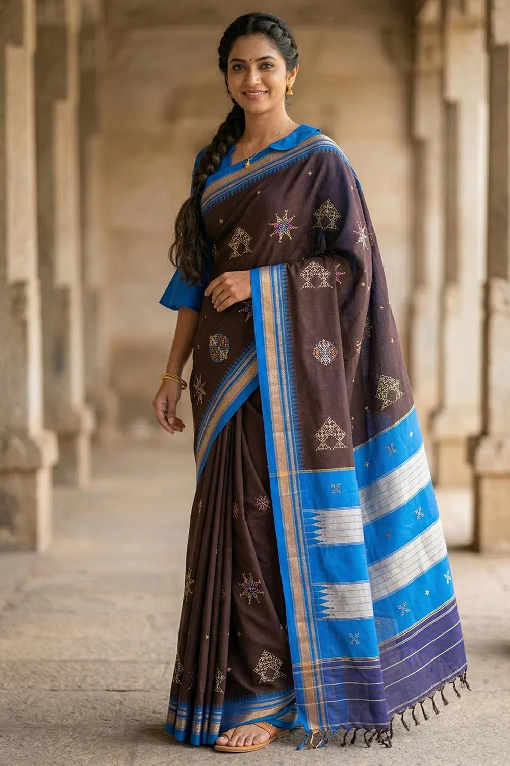 Kasuti Hand Embroidery on ilkal Art Silk Saree