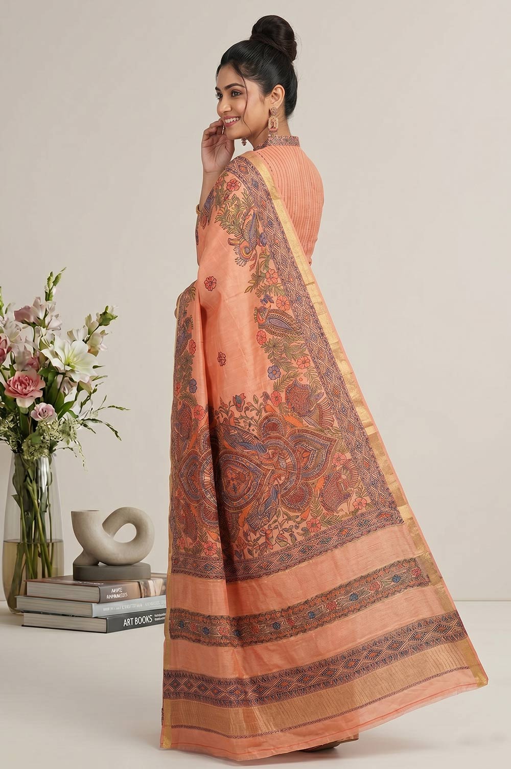 Madhubani Hand Painted Semi Silk Saree