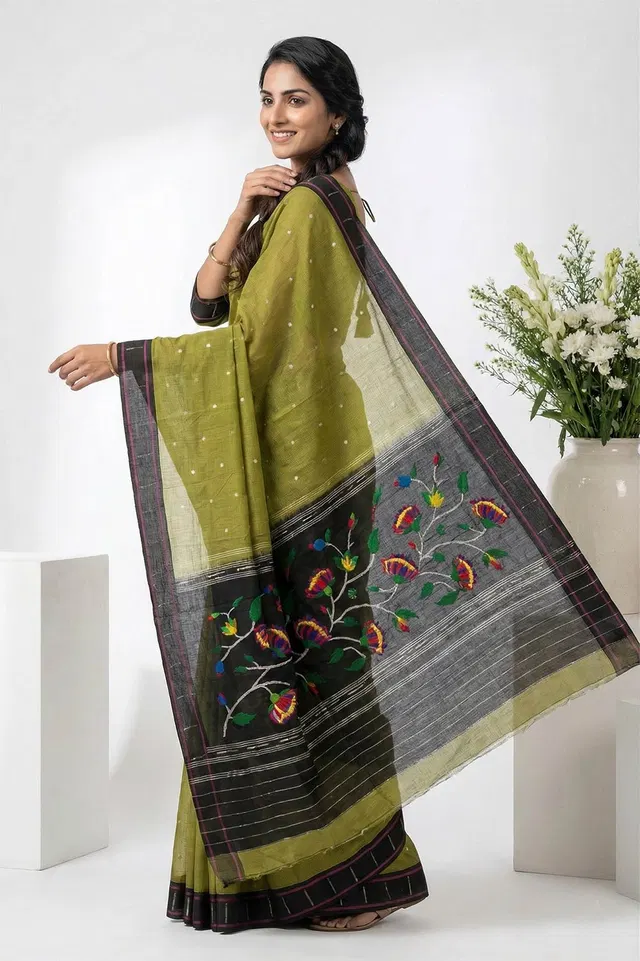 Authentic Paithani Handloom Pure Silk Saree Muniya Border (Double Pallu Big Motif)