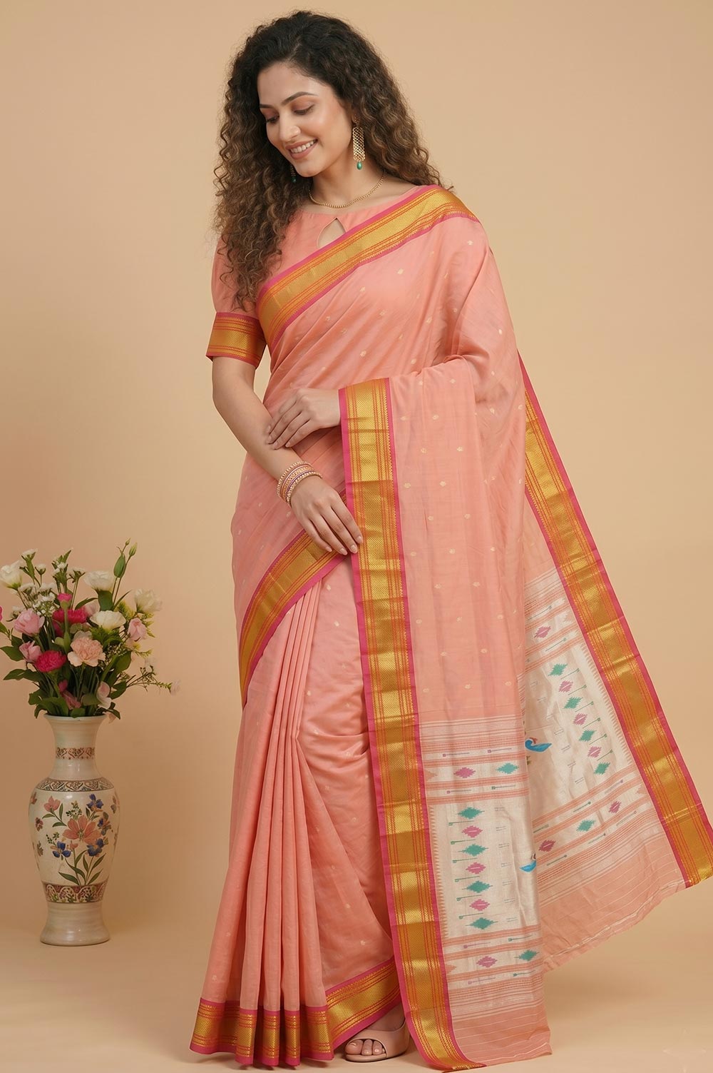 Authentic Paithani Handloom Pure Silk Saree (Double Pallu Medium Motif)