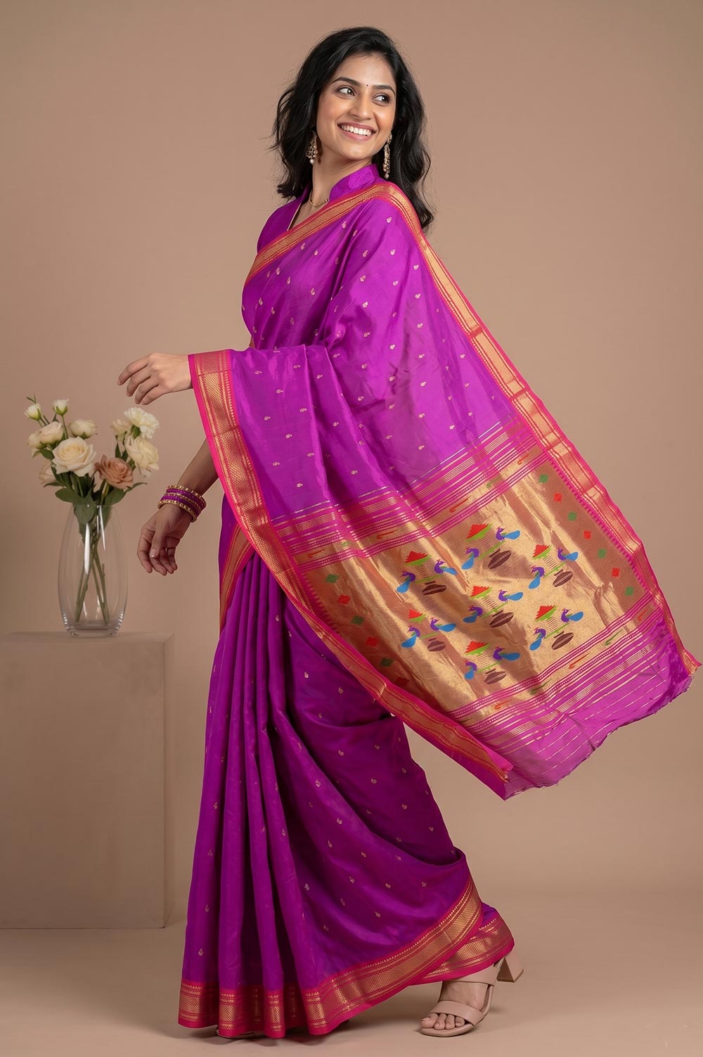 Authentic Paithani Handloom Pure Silk Saree (Double Pallu Medium Motif)