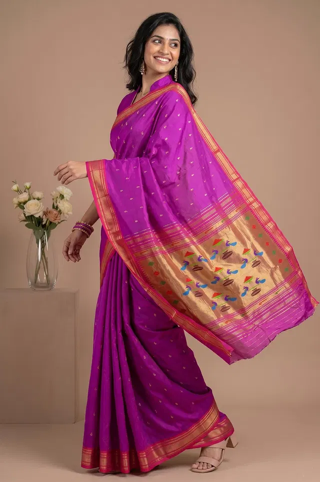 Authentic Paithani Handloom Pure Silk Saree (Double Pallu Medium Motif)