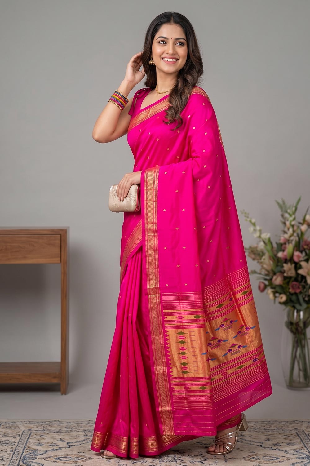 Authentic Paithani Handloom Pure Silk Saree (Double Pallu Medium Motif)