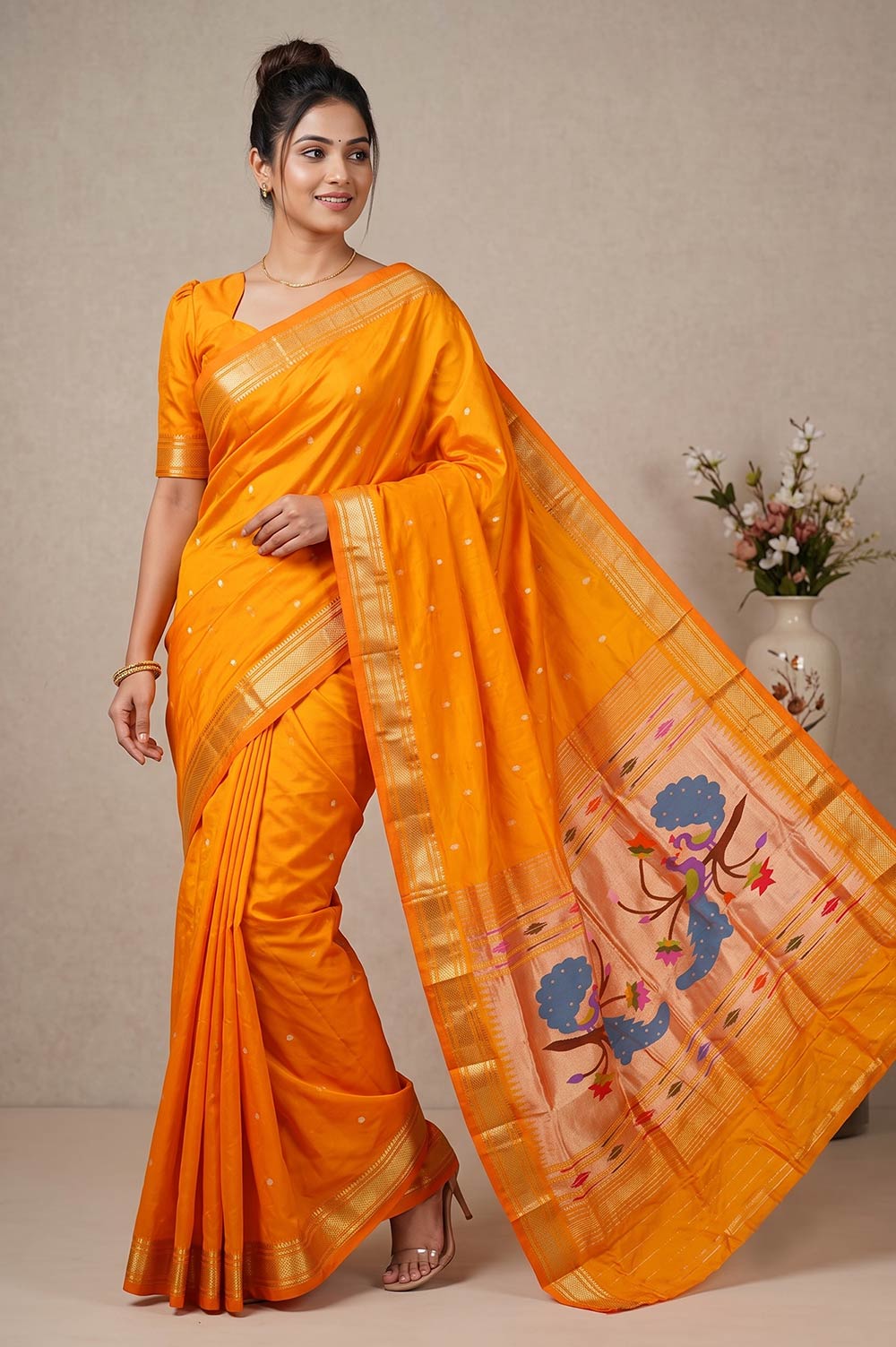 Authentic Paithani Handloom Pure Silk Saree (Double Pallu Big Motif)