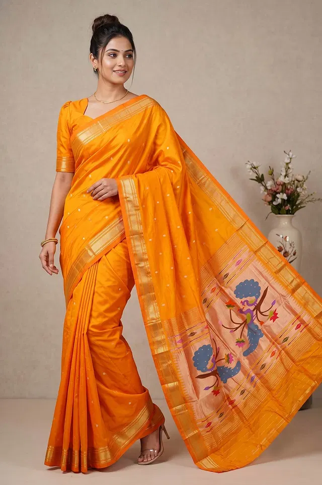 Authentic Paithani Handloom Pure Silk Saree (Double Pallu Big Motif)