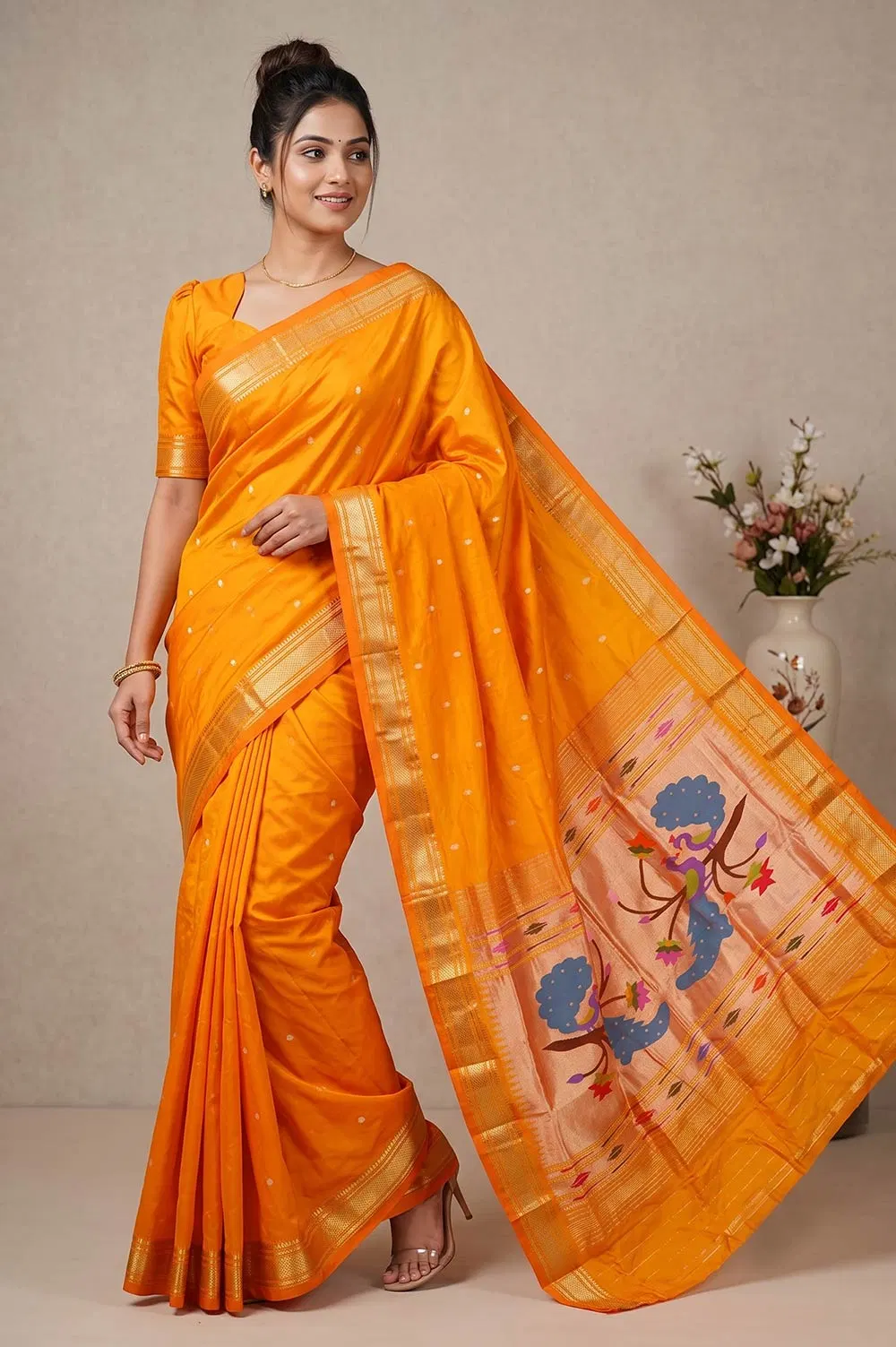 Authentic Paithani Handloom Pure Silk Saree (Double Pallu Big Motif)