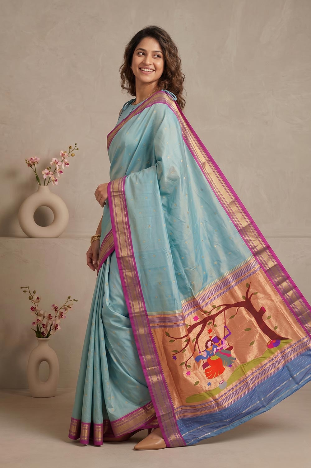 Authentic Paithani Handloom Pure Silk Saree (Double Pallu Big Motif)