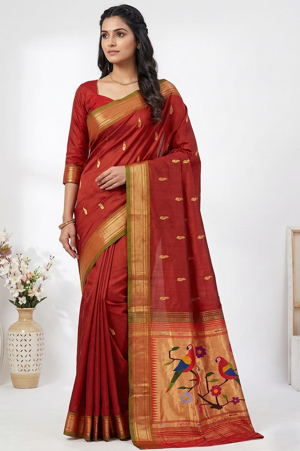 Authentic Paithani Handloom Pure Silk Saree (Double Pallu Big Motif)