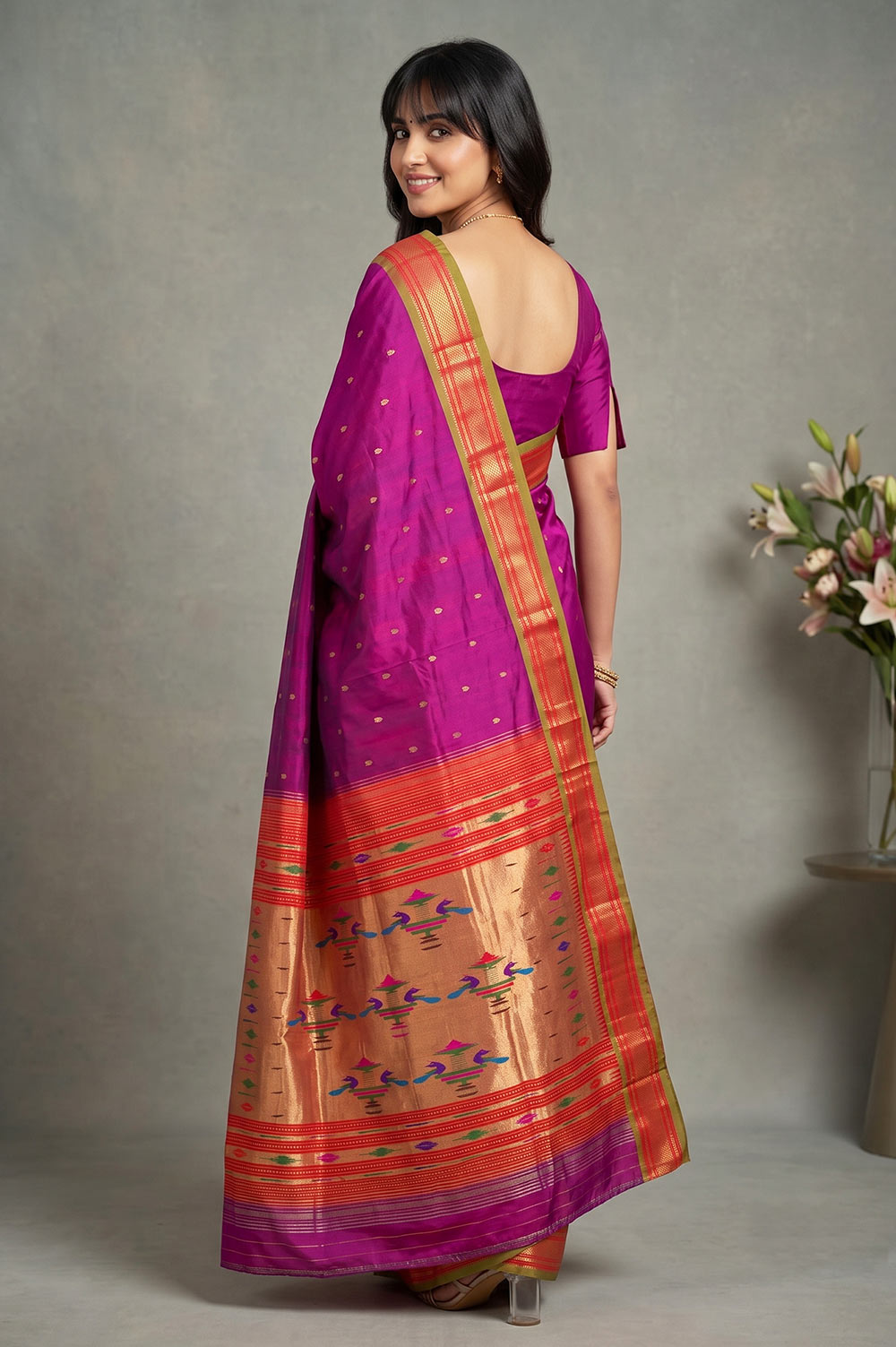 Authentic Paithani Handloom Pure Silk Saree (Double Pallu Medium Motif)