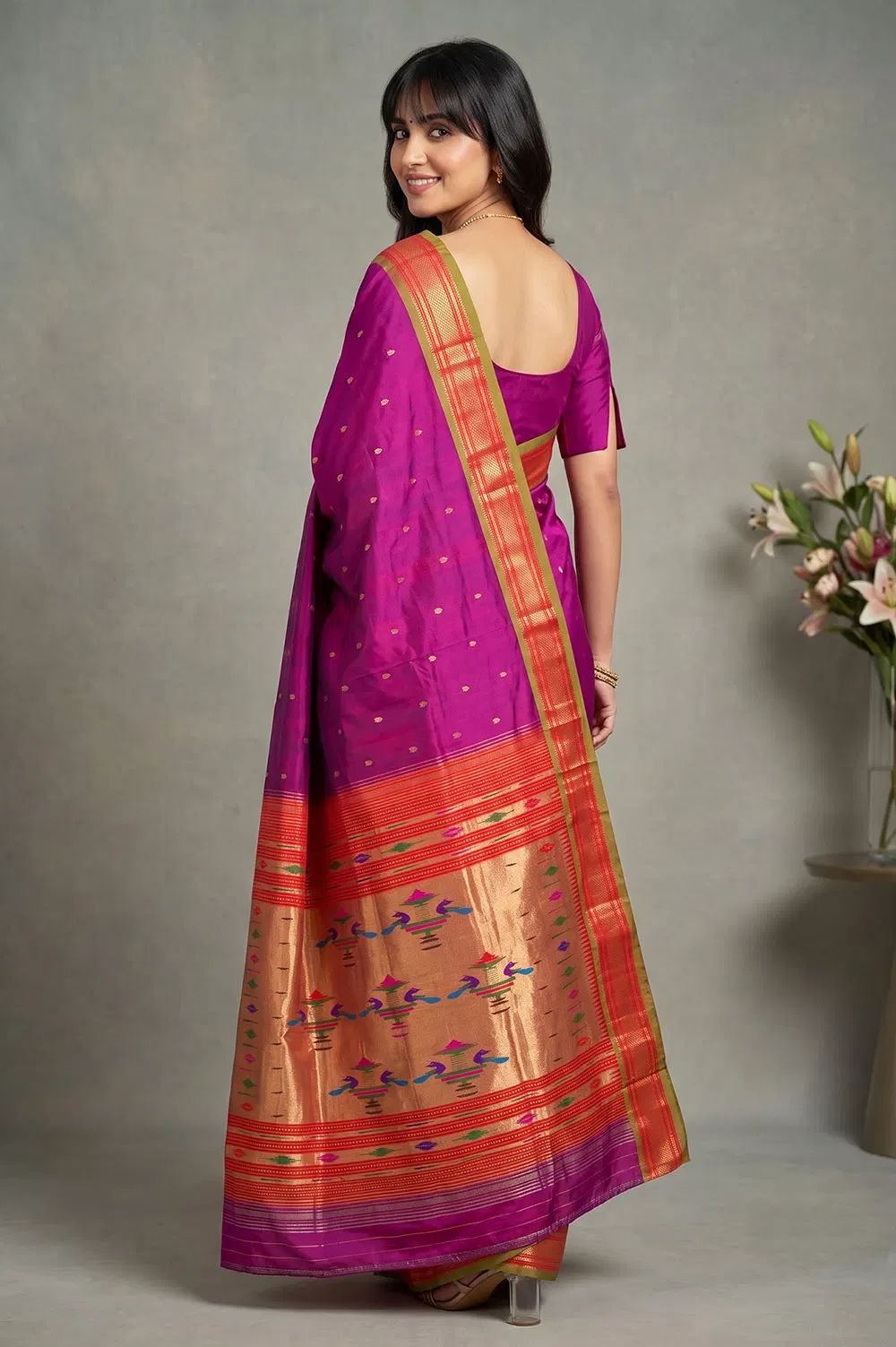 Authentic Paithani Handloom Pure Silk Saree (Double Pallu Medium Motif)