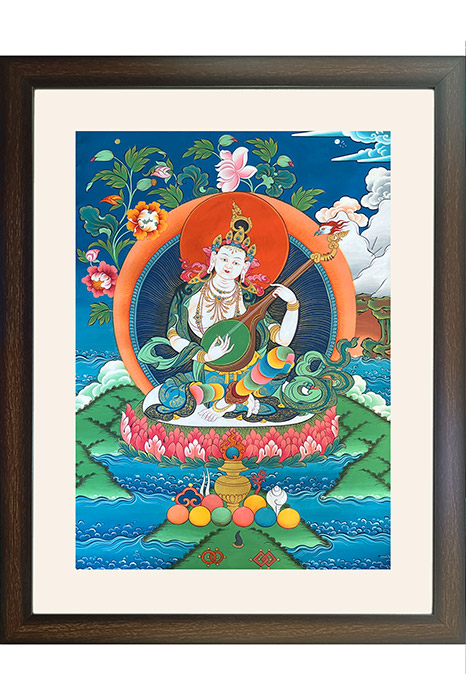 Ladakh Thangka Painting Veena Vadhini - Saraswathi (28x37) Inches