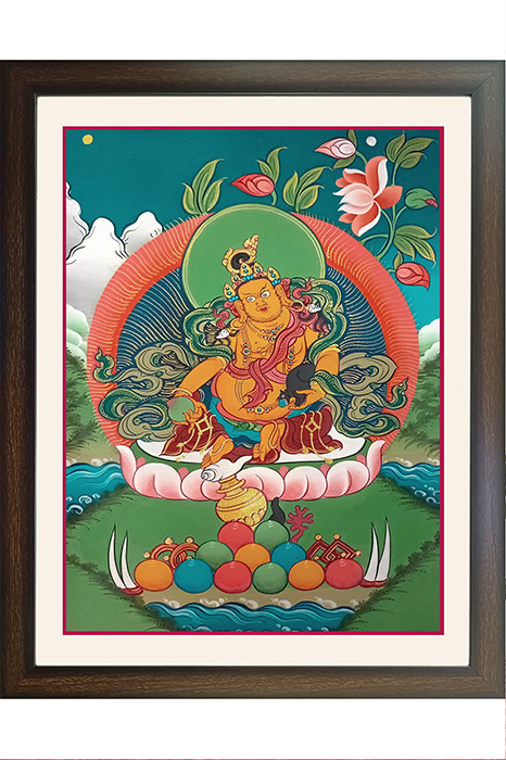 Ladakh Thangka Painting Jambhala (Kubera) (13.5x16.5) Inches