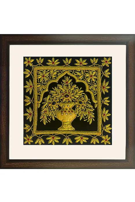 Lucknow Zardozi Wall Hanging with Frame (17*17) Inches