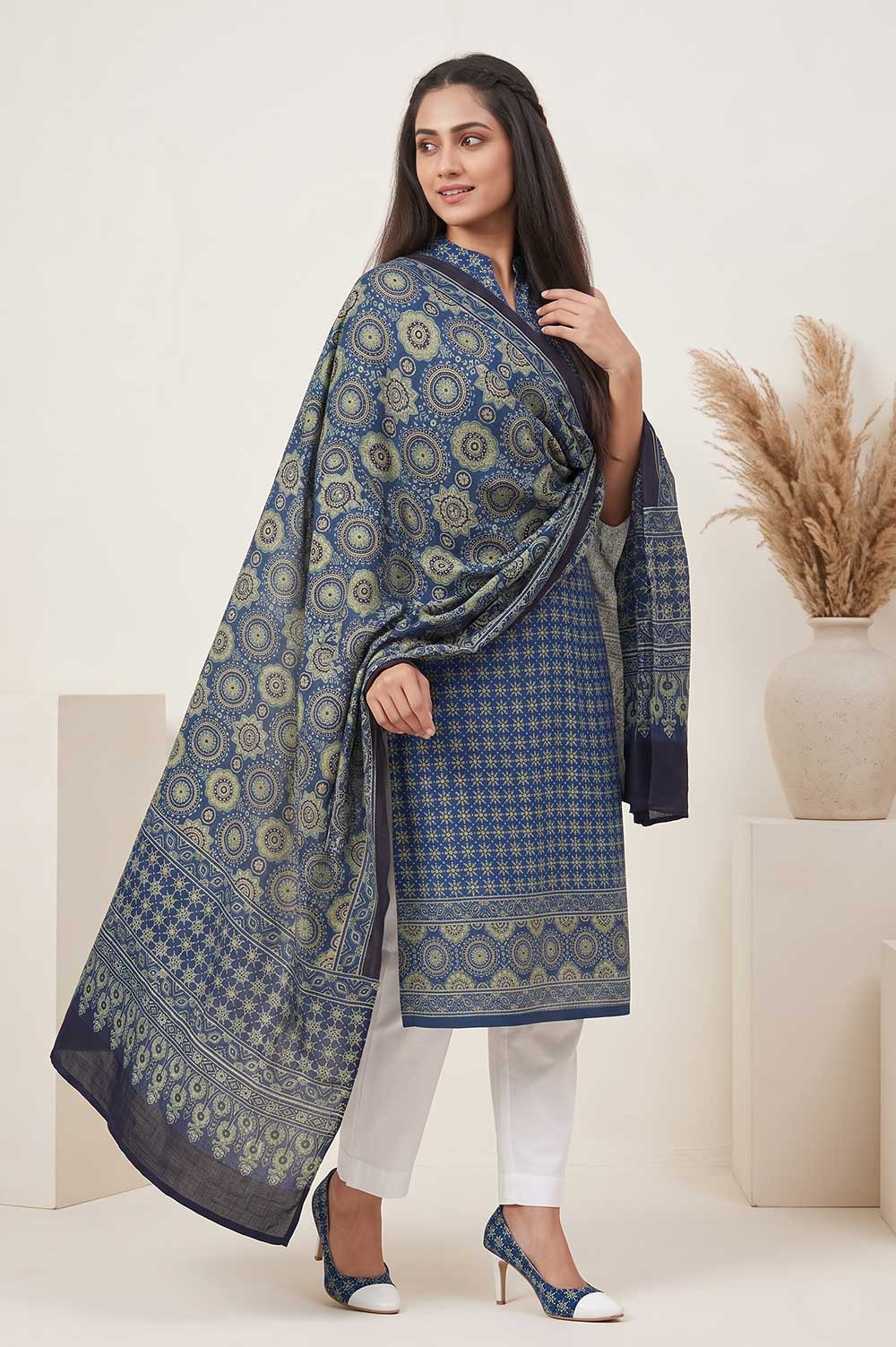 Kutch Ajrakh Hand Block Print Modal Silk Crepe Salwar Suit 2pcs (Unstitched)