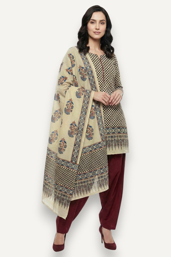 Kutch Ajrakh Hand Block Print Modal Silk Crepe Salwar Suit 2pcs (Unstitched)