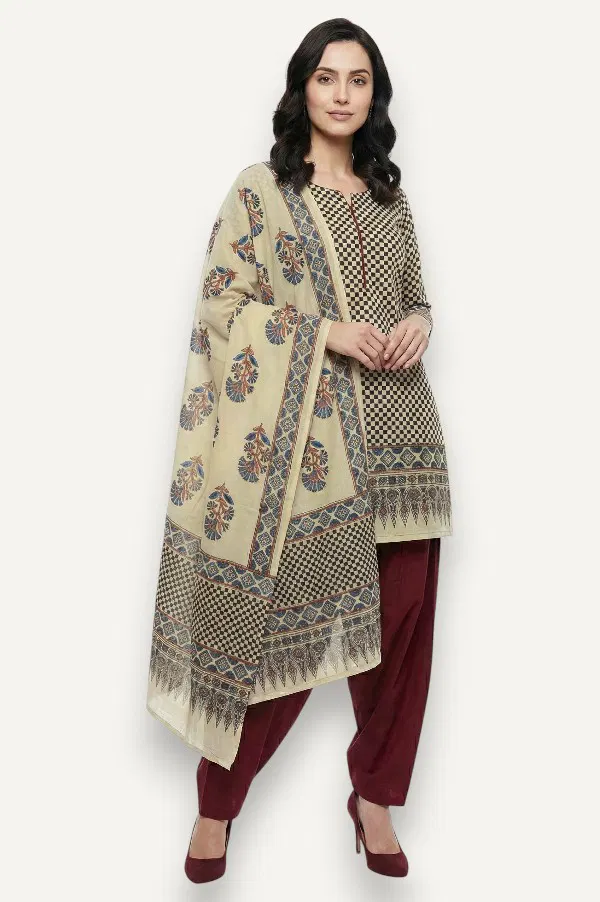 Kutch Ajrakh Hand Block Print Modal Silk Crepe Salwar Suit 2pcs (Unstitched)