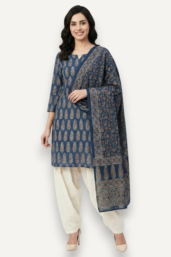 Kutch Ajrakh Hand Block Print Modal Silk Crepe Salwar Suit 2pcs (Unstitched)