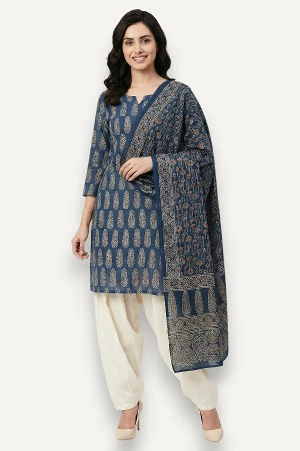 Kutch Ajrakh Hand Block Print Modal Silk Crepe Salwar Suit 2pcs (Unstitched)