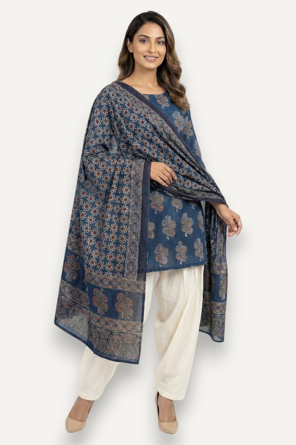 Kutch Ajrakh Hand Block Print Modal Silk Crepe Salwar Suit 2pcs (Unstitched)