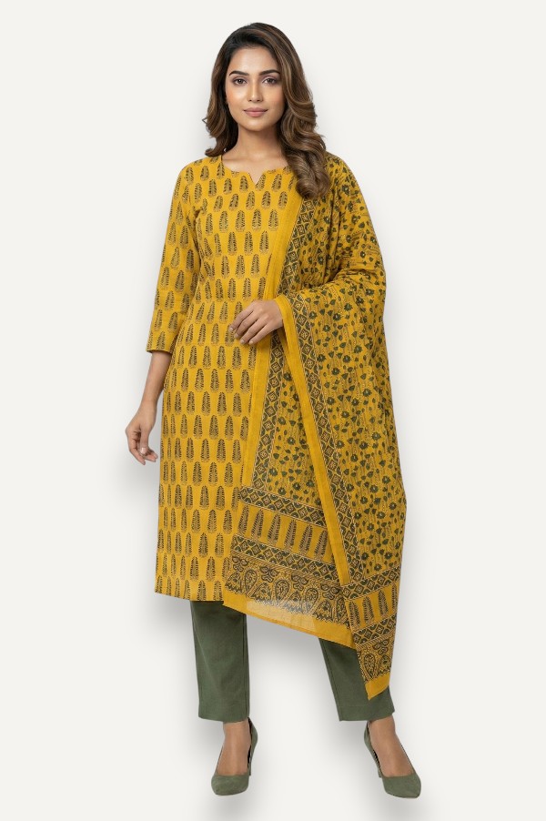 Kutch Ajrakh Hand Block Print Modal Silk Crepe Salwar Suit 2pcs (Unstitched)
