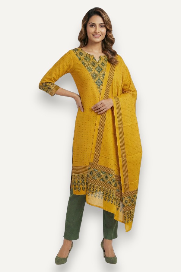 Kutch Ajrakh Hand Block Print Modal Silk Crepe Salwar Suit 2pcs (Unstitched)