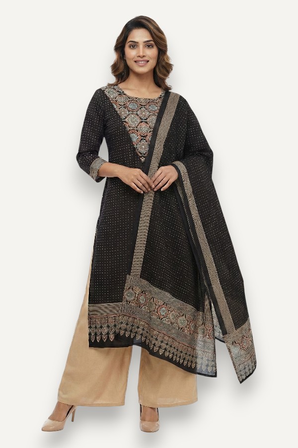 Kutch Ajrakh Hand Block Print Modal Silk Crepe Salwar Suit 2pcs (Unstitched)
