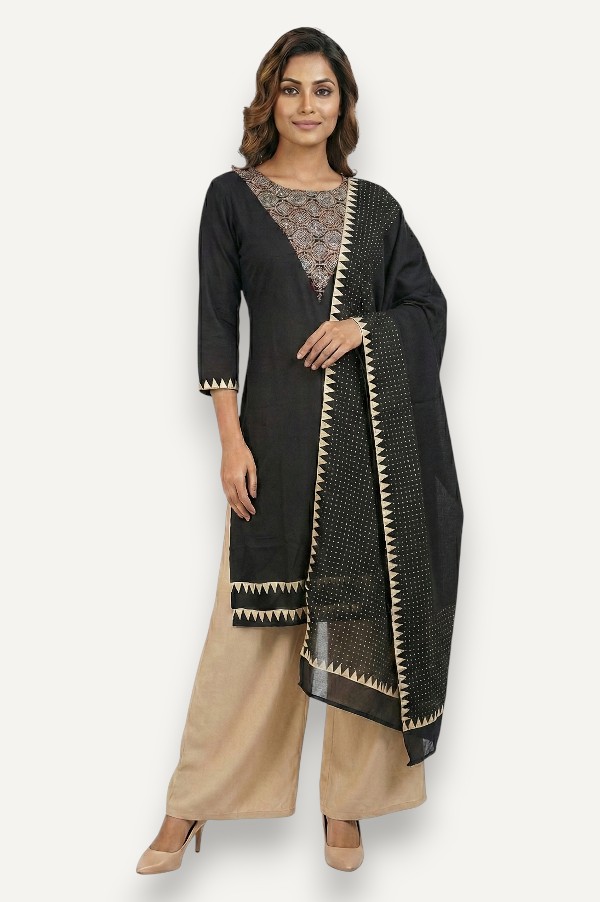 Kutch Ajrakh Hand Block Print Modal Silk Crepe Salwar Suit 2pcs (Unstitched)