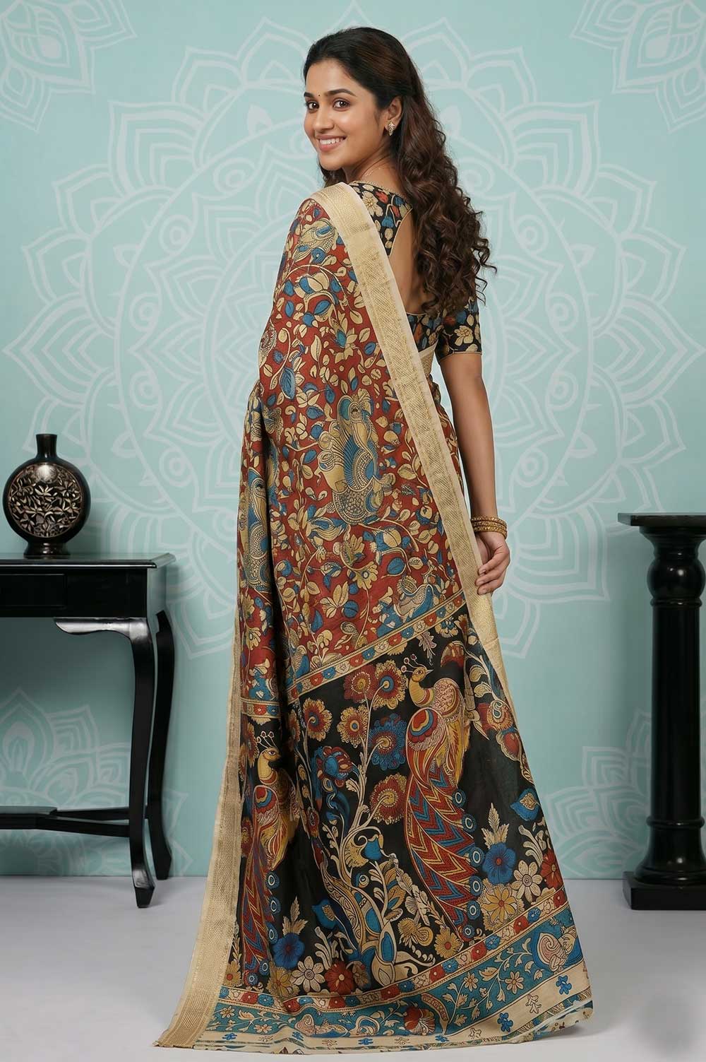 Srikalahasthi Pen Kalamkari (Vraathapani) Cotton Saree