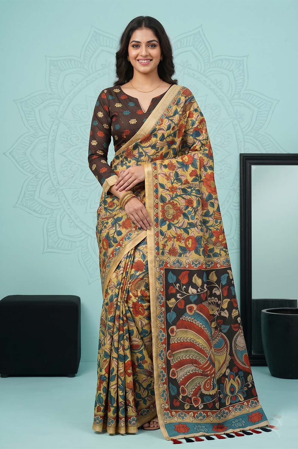 Srikalahasthi Pen Kalamkari (Vraathapani) Cotton Saree