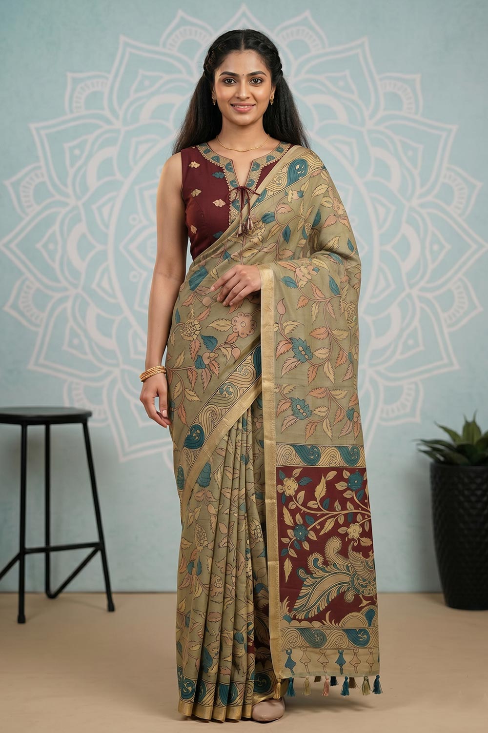 Srikalahasthi Pen Kalamkari (Vraathapani) Cotton Saree