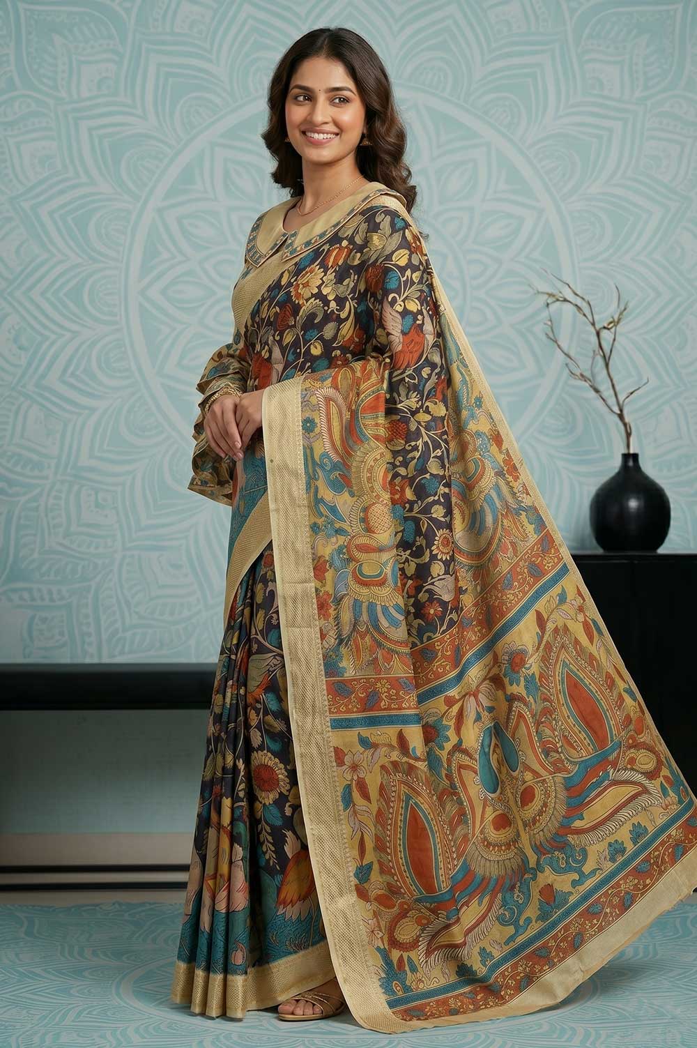 Srikalahasthi Pen Kalamkari (Vraathapani) Cotton Saree