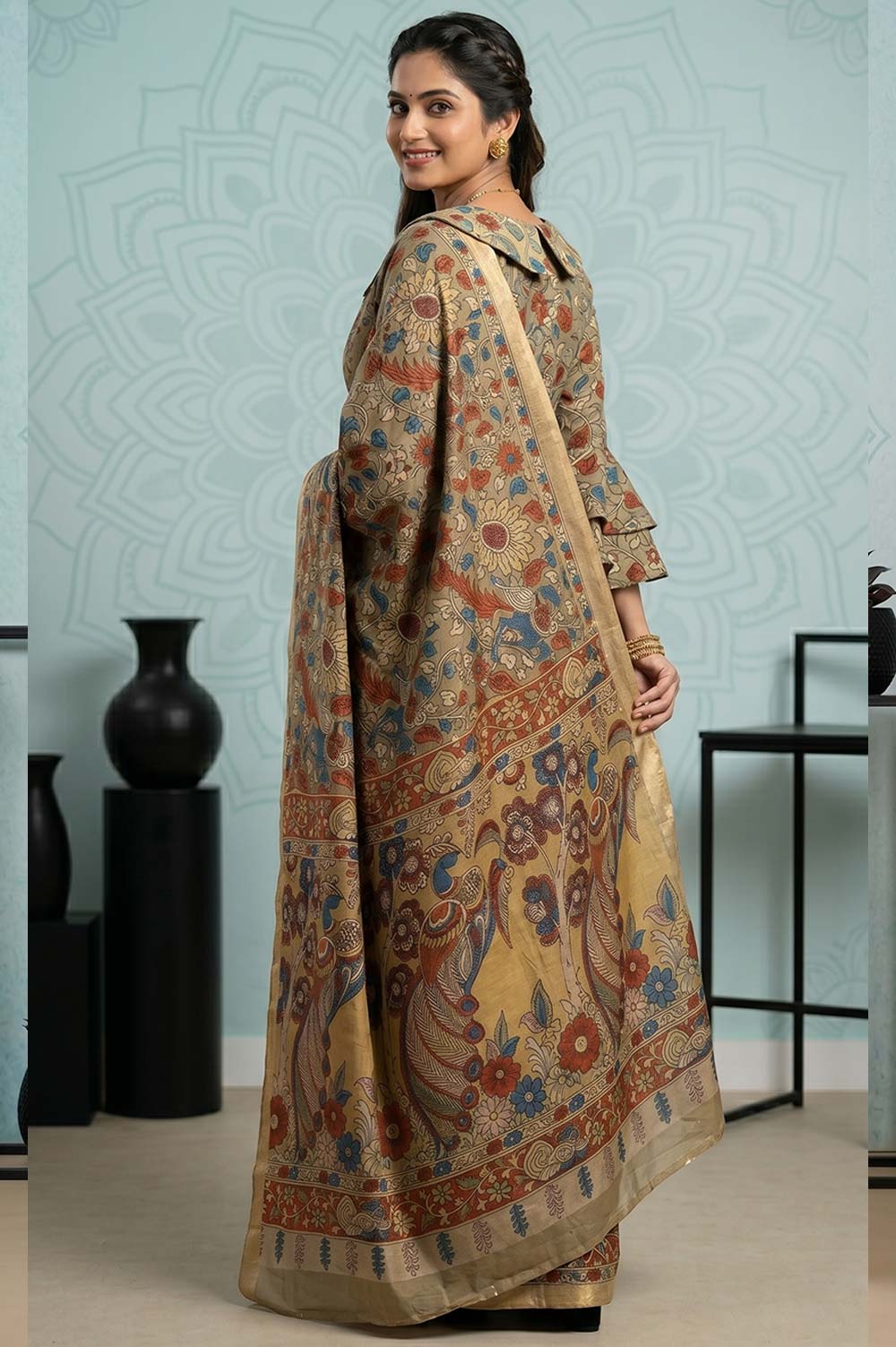 Srikalahasthi Pen Kalamkari (Vraathapani) Cotton Saree