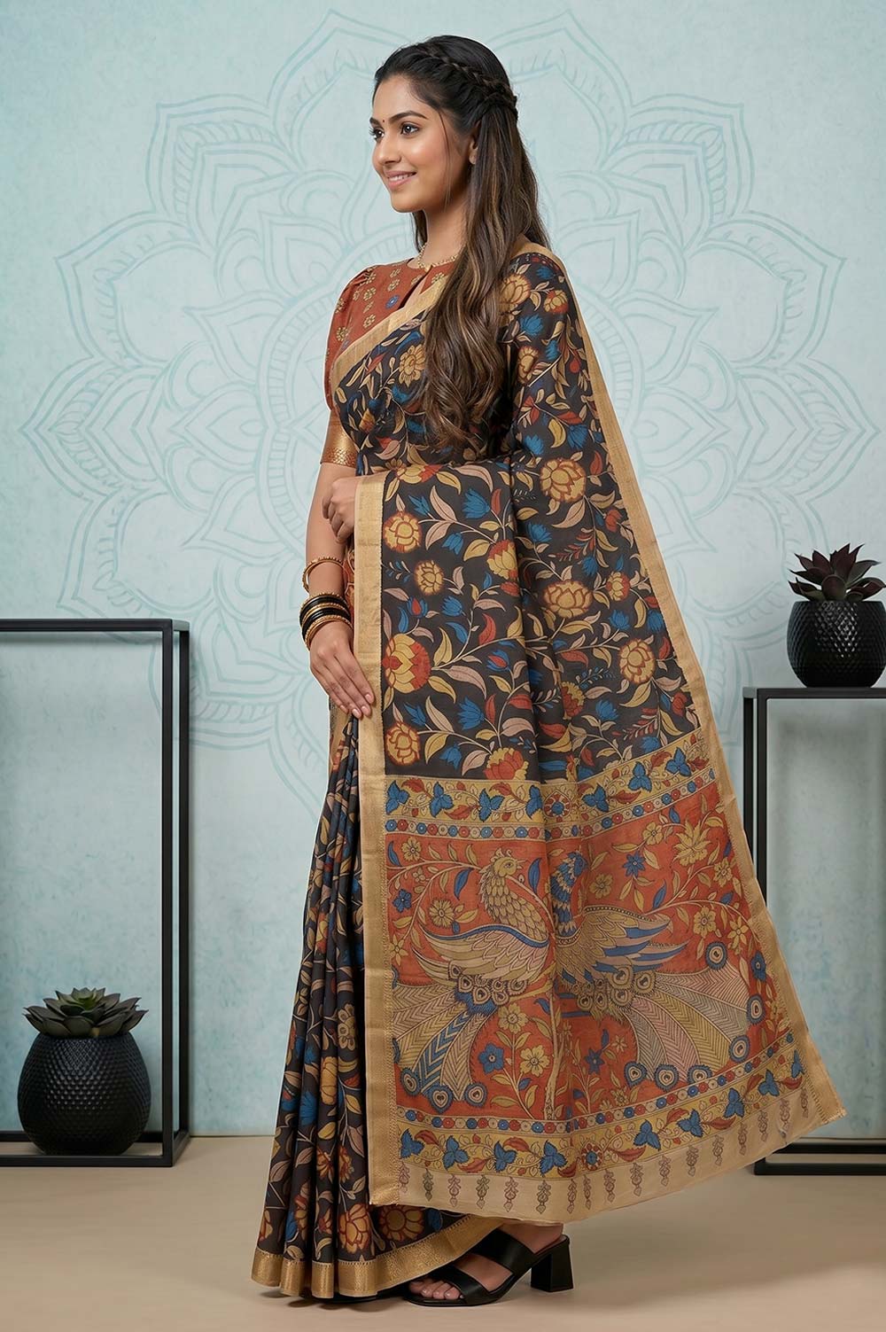 Srikalahasthi Pen Kalamkari (Vraathapani) Cotton Saree