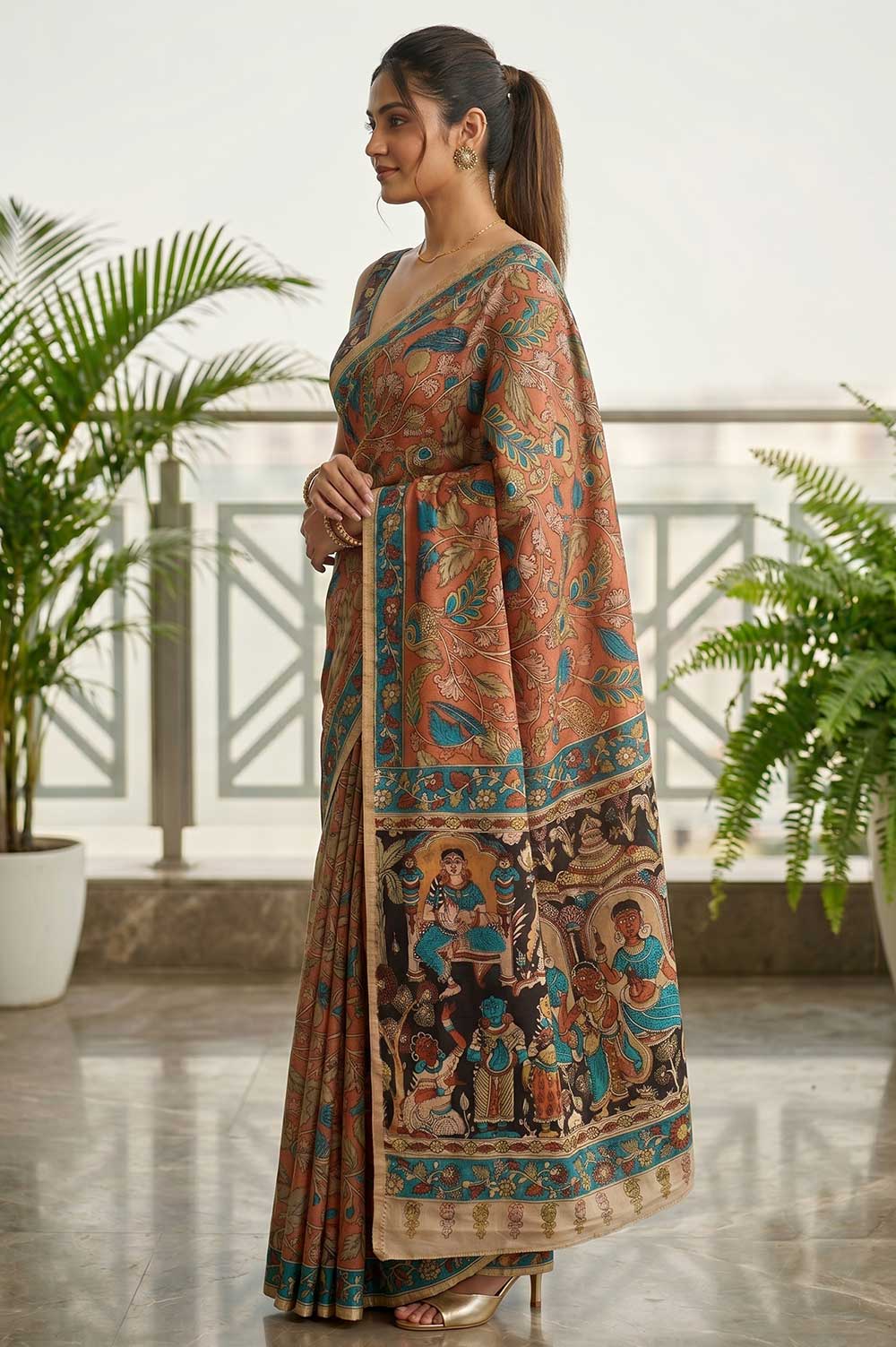 Srikalahasthi Pen Kalamkari (Vraathapani) Cotton Saree