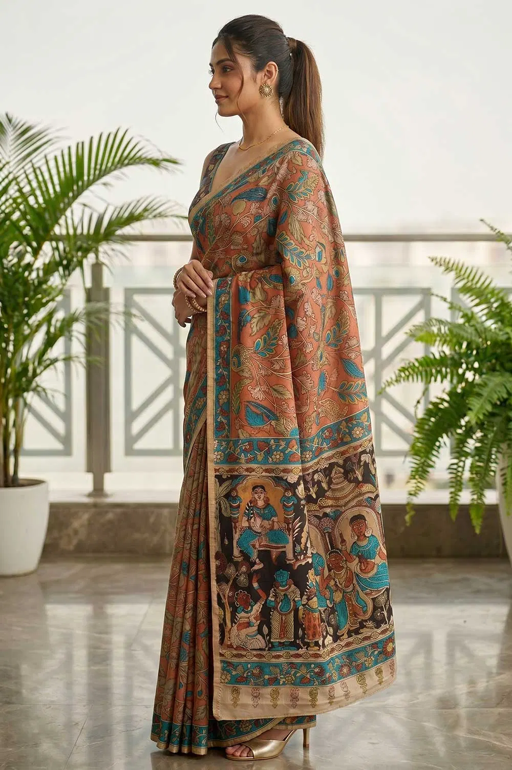 Srikalahasthi Pen Kalamkari (Vraathapani) Cotton Saree