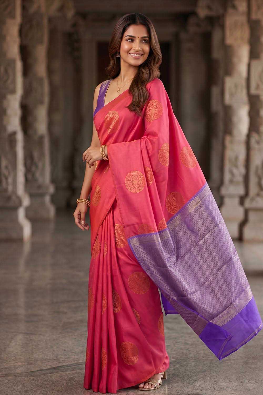 Kancheepuram Pure Silk Handloom Saree (2 Gram Gold Gilt Zari)