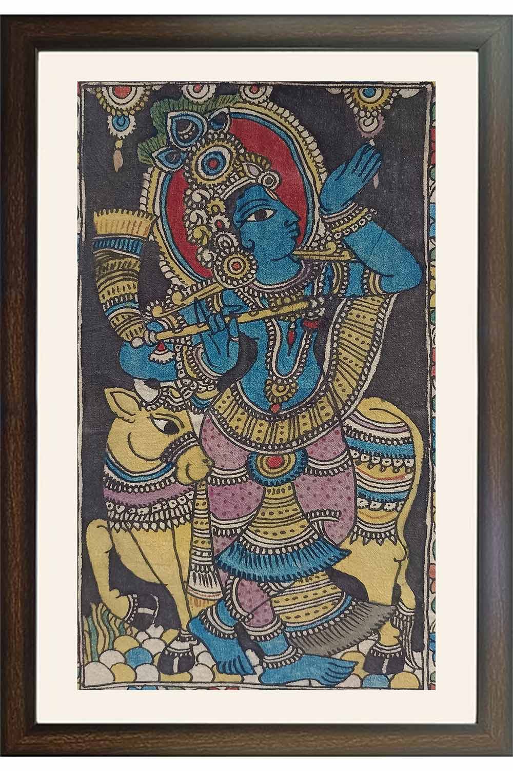 Srikalahasthi Pen Kalamkari - Gopala Krishna (15.5x23.5) Inches