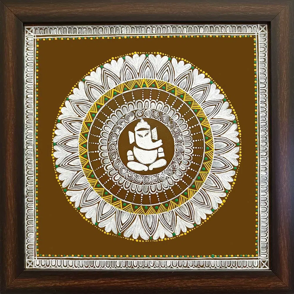 Uttarakhand Aipan Art on Wood (14×14) Inches