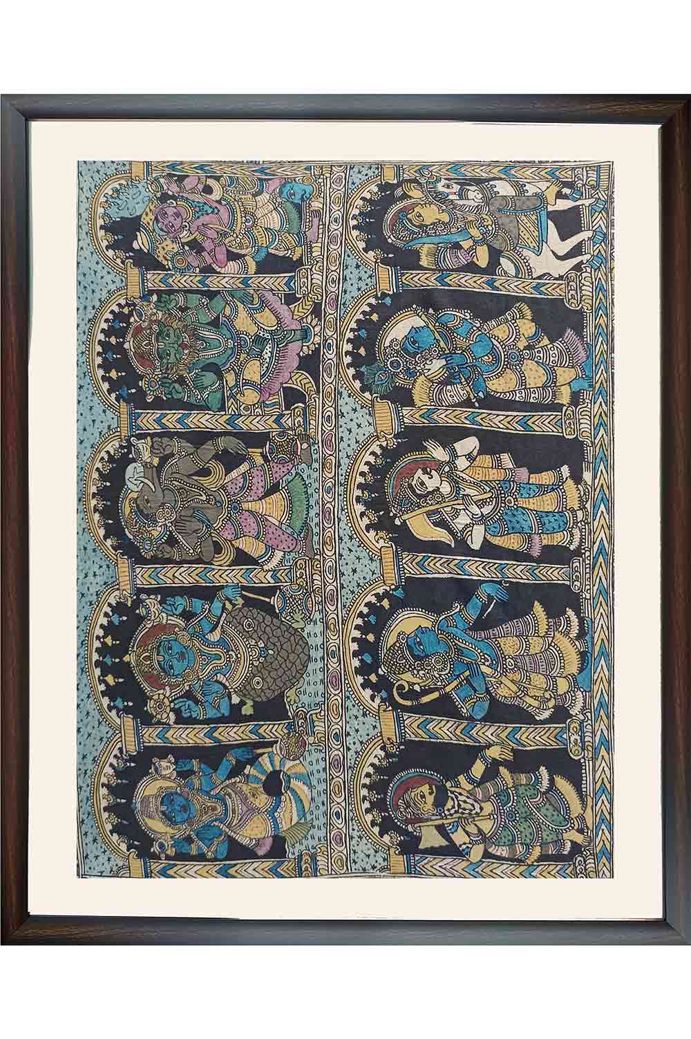 Srikalahasthi Pen Kalamkari - Dashavathara (44x36) Inches