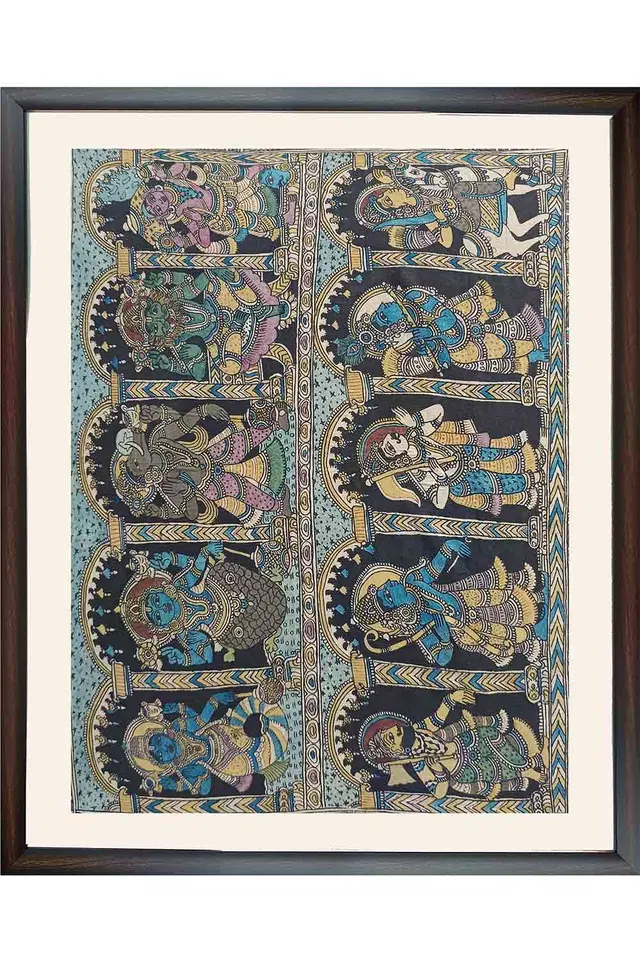 Srikalahasthi Pen Kalamkari - Dashavathara (44x36) Inches