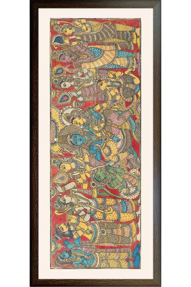 Srikalahasthi Pen Kalamkari - Rama Patabhishekam (46x20) Inches