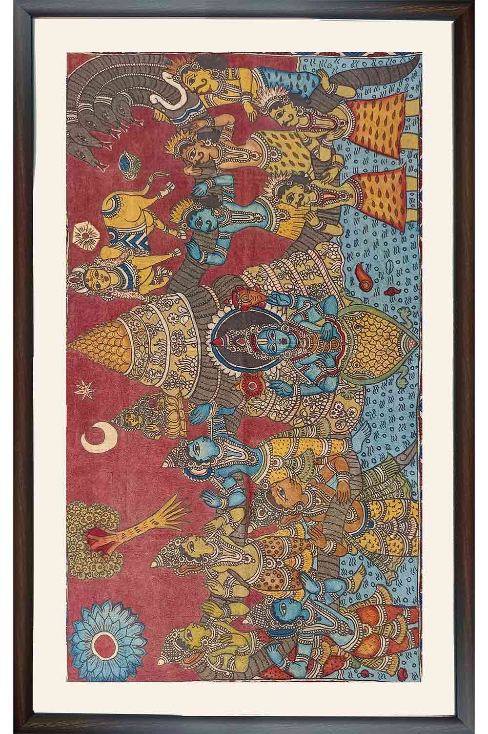 Srikalahasthi Pen Kalamkari - Sheera Sagara Madhanam (45.5x27) Inches