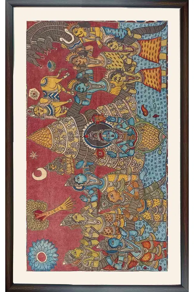 Srikalahasthi Pen Kalamkari - Sheera Sagara Madhanam (45.5x27) Inches