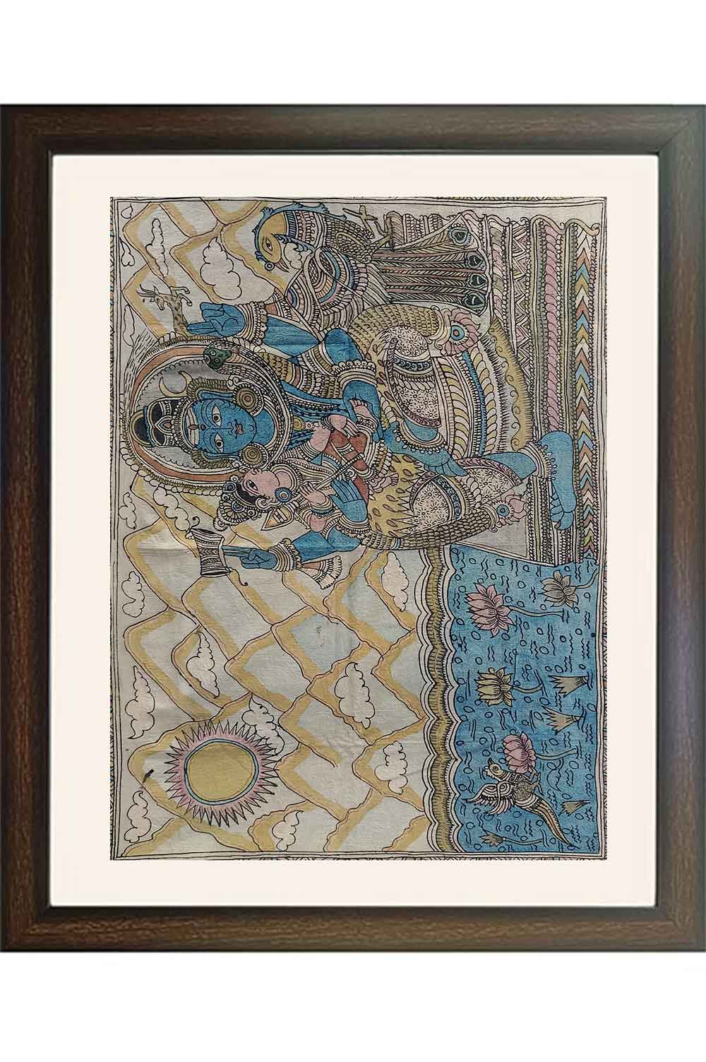 Srikalahasthi Pen Kalamkari - Shiva Family (43.5x31) Inches